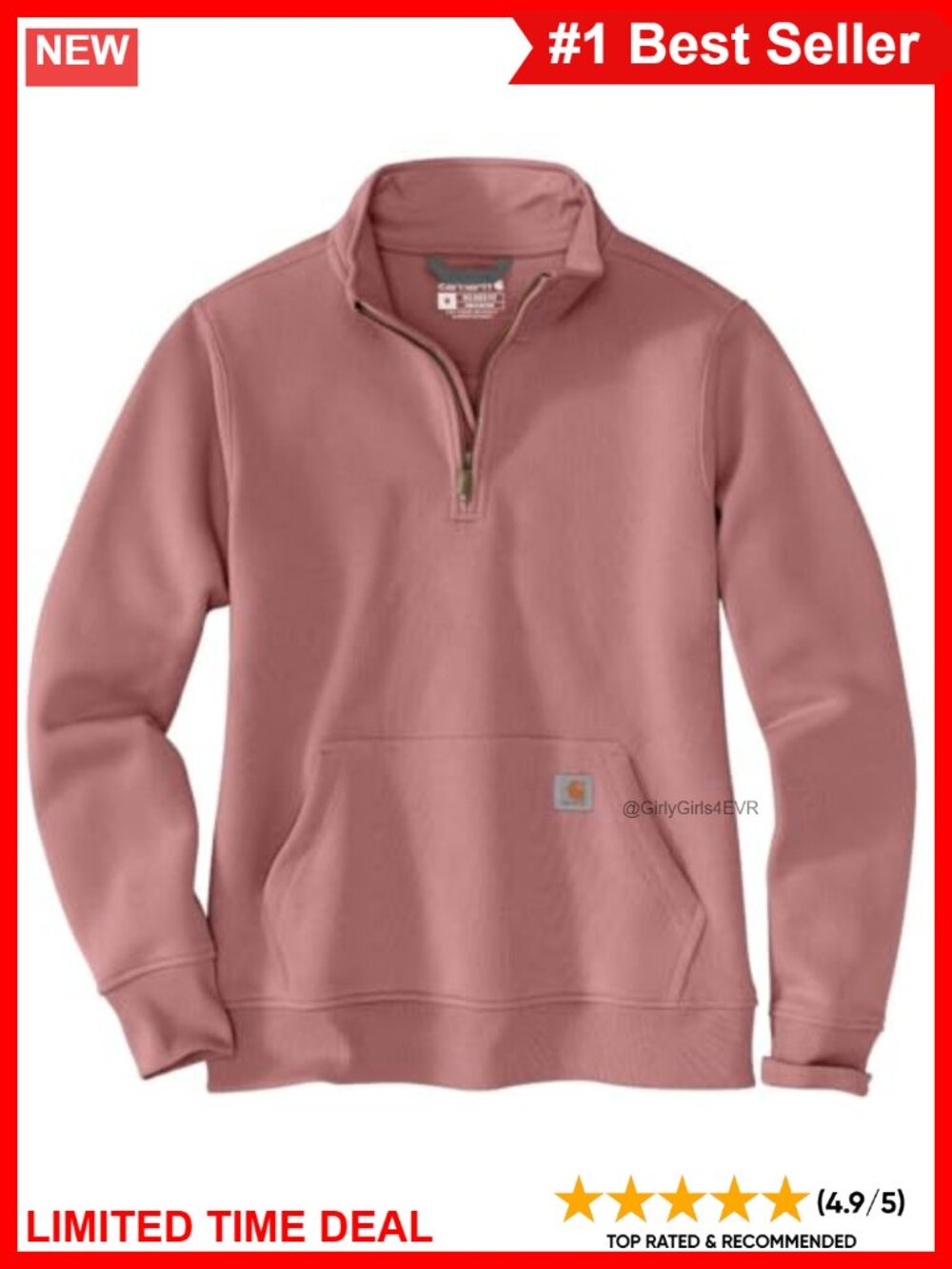 Quarter-Zip Mock Neck Sweatshirt Relaxed Fit Long Sleeve Pullover